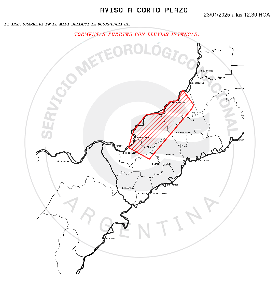 Tormentas fuertes con lluvias intensas para seis departamentos en la Provincia de Misiones